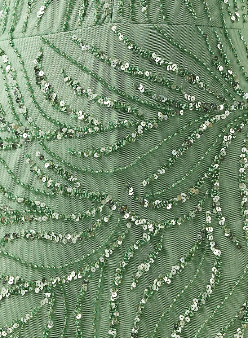 Namshi x  Plunge Neck Bead Embellished Evening Dress for Women | Best Price UAE